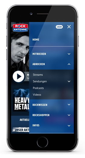 Rock Antenne Website mobile Navigation